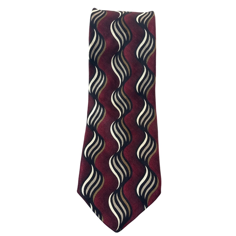 Rochester Couture Ziggurat Burgundy‎ Wave Patterned Necktie Silk Blend